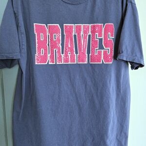 Atlanta Braves Tee, navy weathered look, woman's size XL